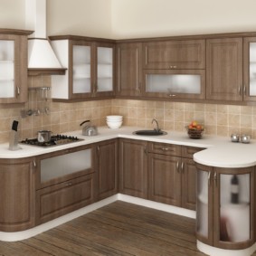 ъглова кухня с мивка в ъгъла снимка