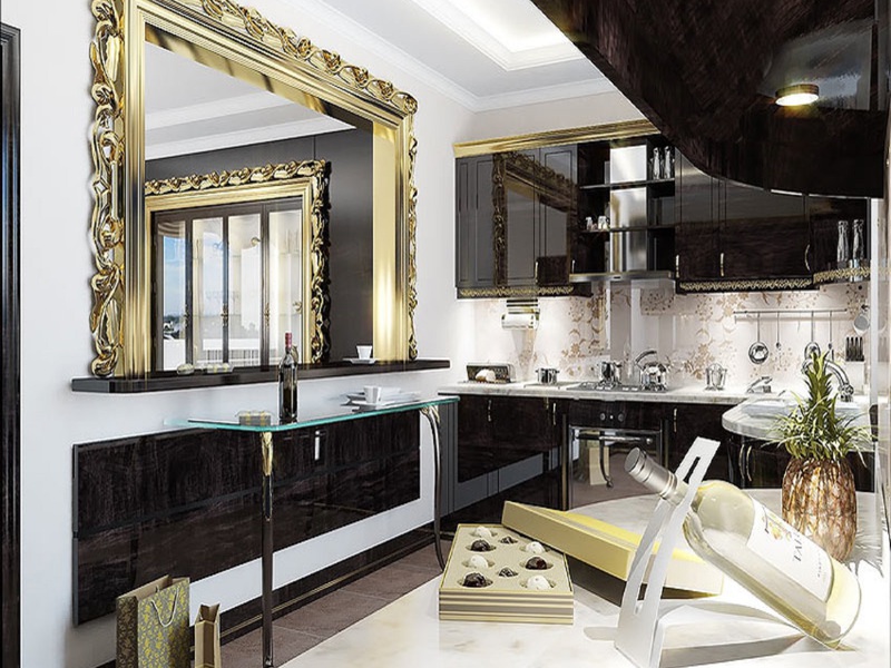 Espejo en la cocina de estilo art deco