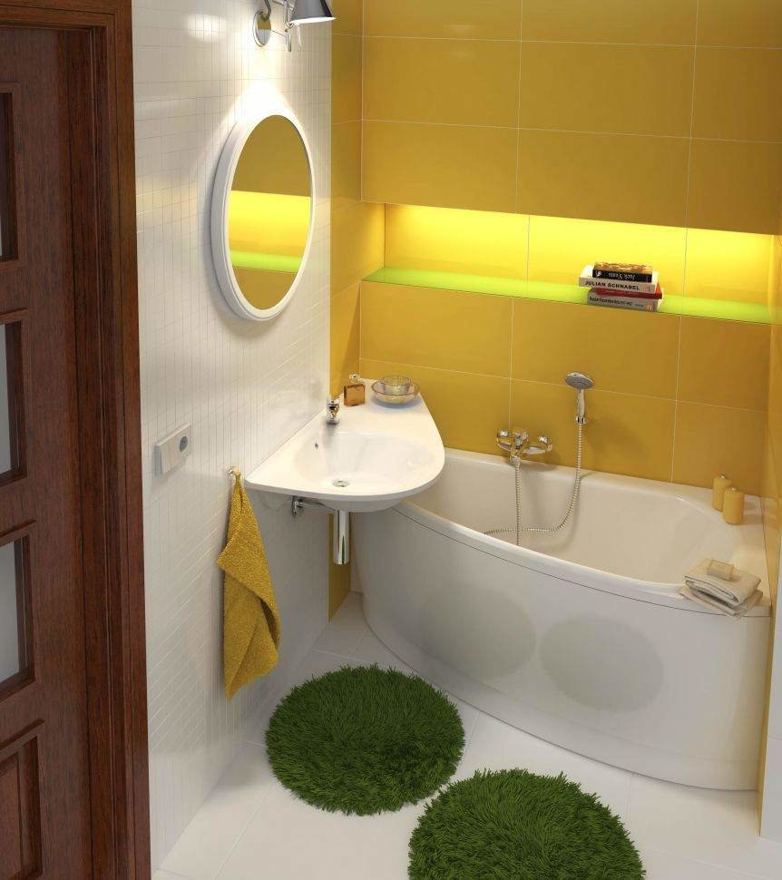 Yellow tiled bathroom interior