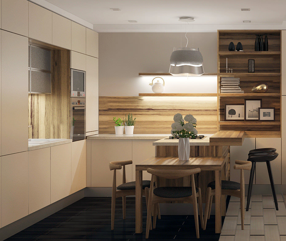 reka bentuk dapur kecil di rumah panel