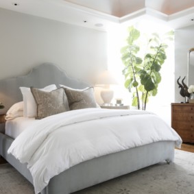 modern bedroom in bright colors interior photo