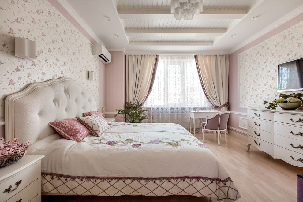bedroom interior in light pink