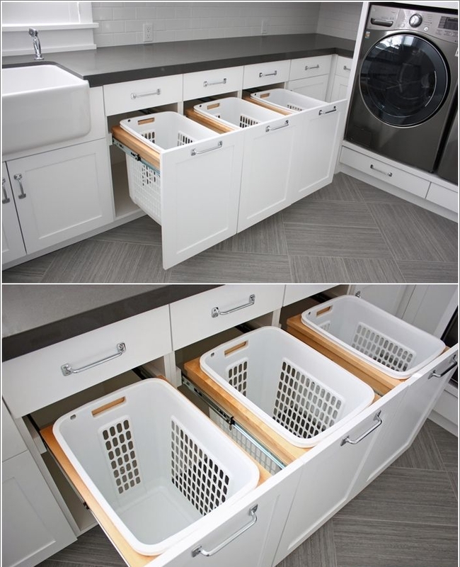 giỏ giặt trong ý tưởng trang trí phòng tắm