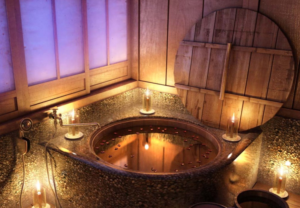 Nến quanh một bồn tắm cho hai người