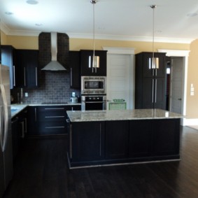 kitchen with dark floor photo decor