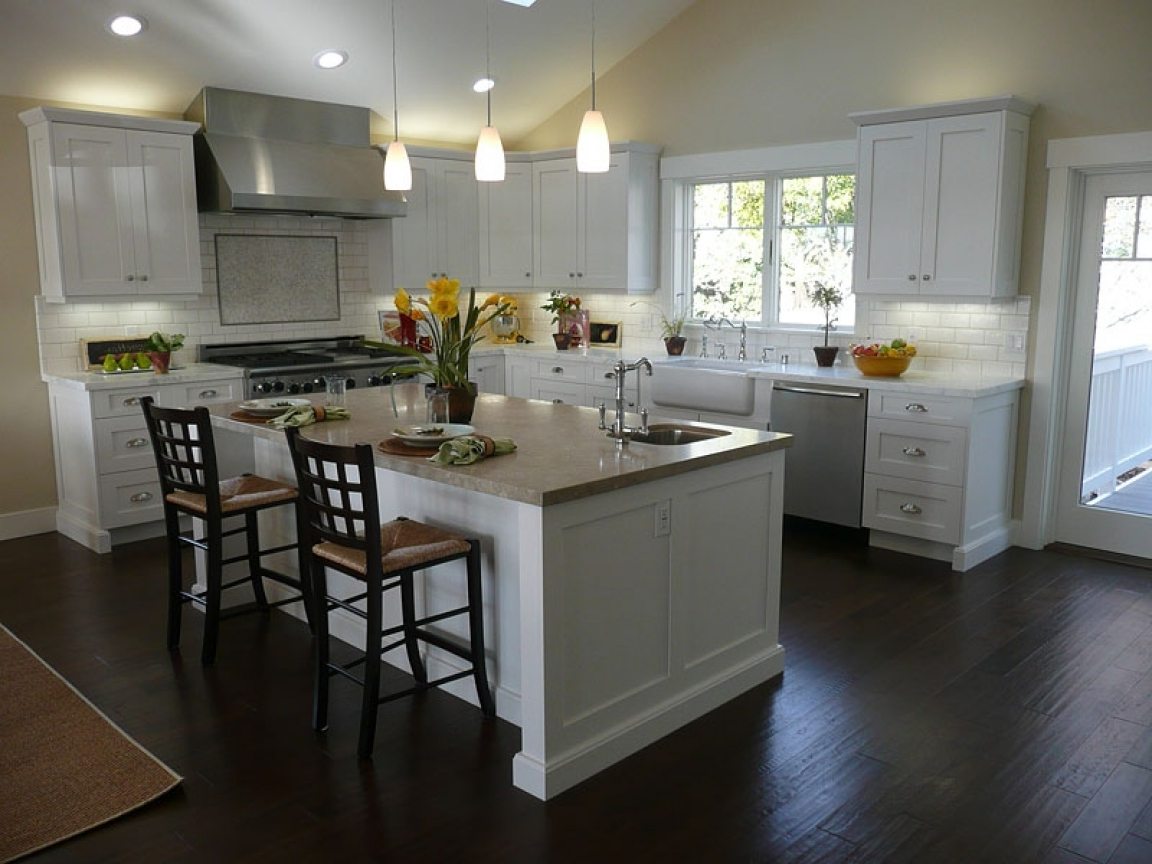kitchen with dark floor photo decor
