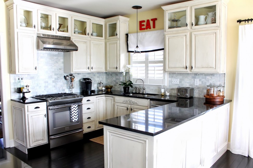kitchen with dark floor design photo