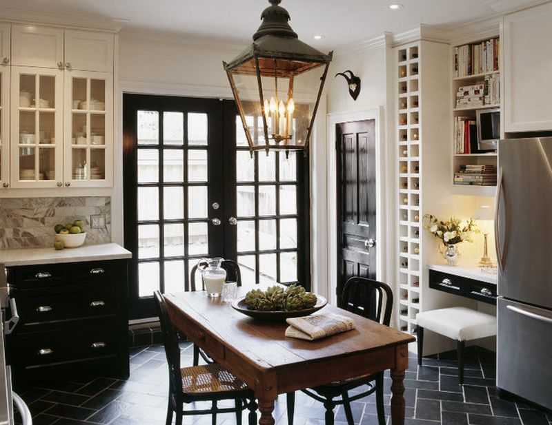 kitchen with dark floor photo interior