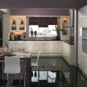 kitchen with dark floor interior photo
