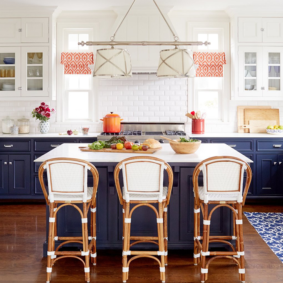 kitchen with dark floor decor