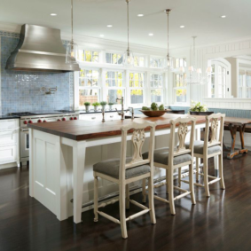 kitchen with dark floor decor photo