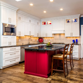 kitchen with dark floor photo decor
