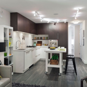 kitchen with dark floor photo decor