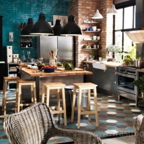 kitchen with dark floor photo design