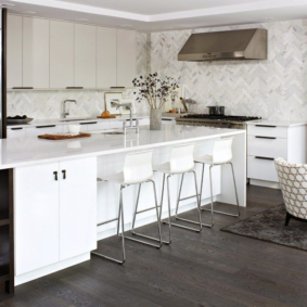 kitchen with dark floor design photo