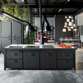 kitchen with dark floor interior ideas