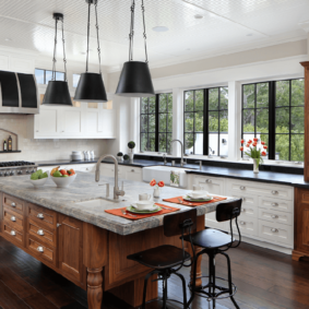 kitchen with dark floor decoration ideas