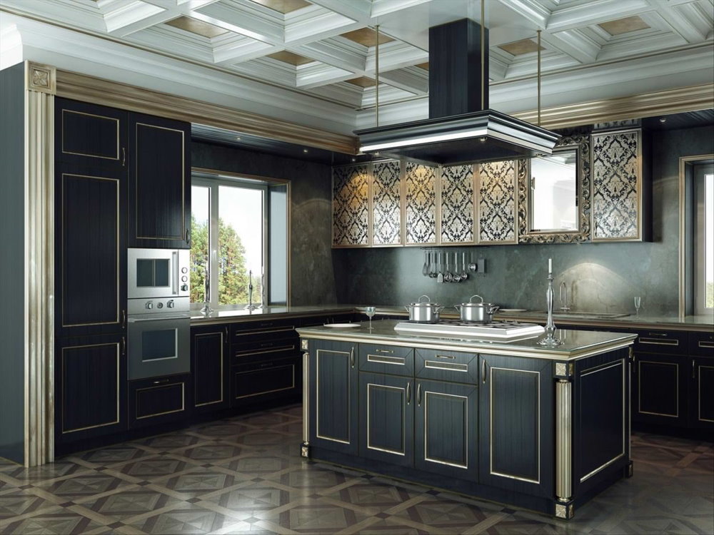 Chão de cozinha de cerâmica com ilha