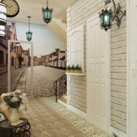 papier peint sous la brique dans la conception de photo de couloir