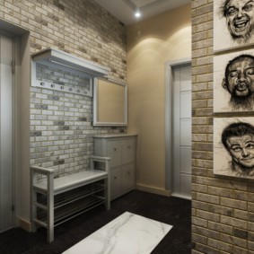 papier peint sous la brique dans les idées de conception de couloir