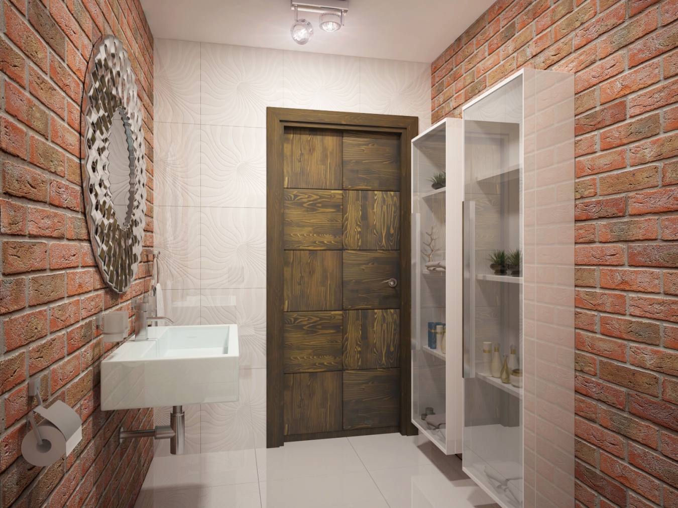 papier peint sous une brique dans le décor du couloir