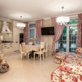 langsir untuk dapur dalam gaya foto hiasan provensi