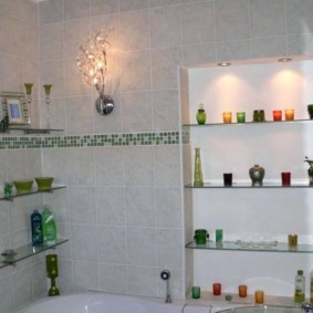 ชั้นวางแก้วสำหรับการออกแบบภาพห้องน้ำ