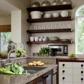 wooden kitchen shelving