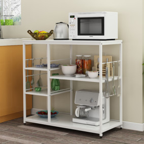 white mobile kitchen shelving