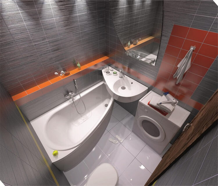 Lave-linge étroit dans une salle de bain compacte