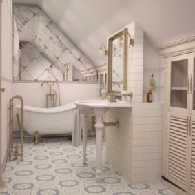 Attic bathroom design in a private house