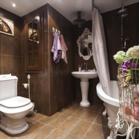 Brown tile on the bathroom wall