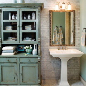Wooden retro closet in the bathroom