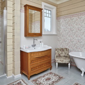 Bathroom design in a wooden house