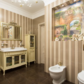 Artistic painting of a niche in a bathroom wall