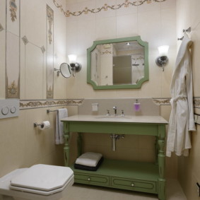 Green color in the interior of the bathroom
