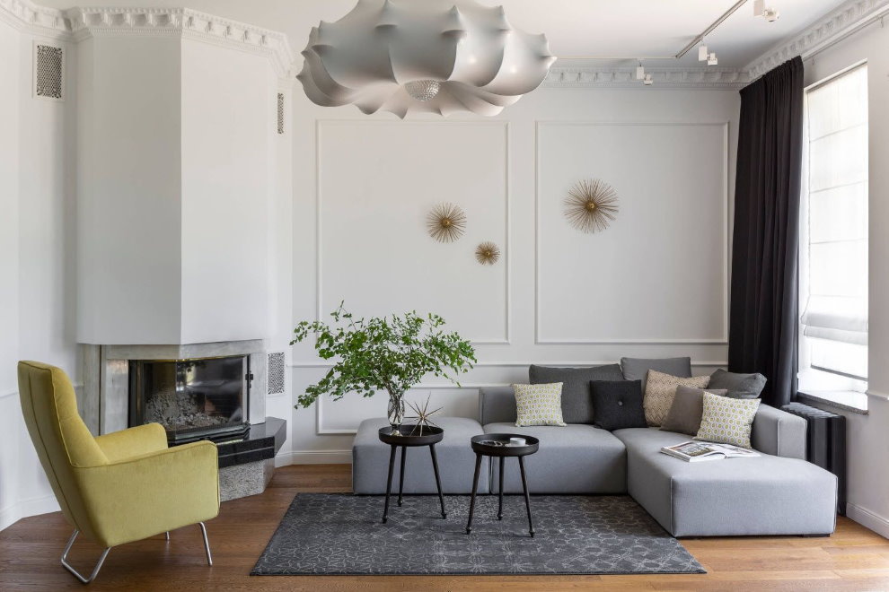 Wooden floor in the living room with white walls