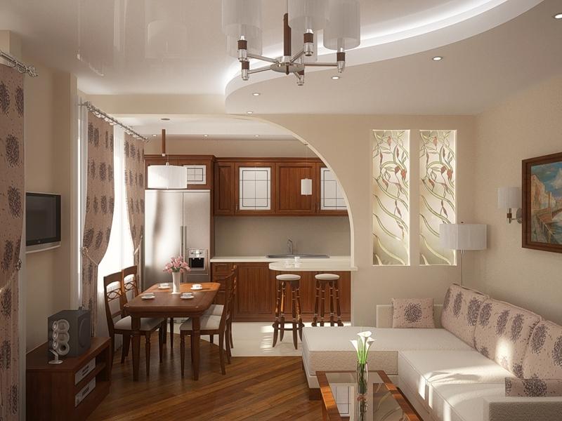 arch design in the living room kitchen interior