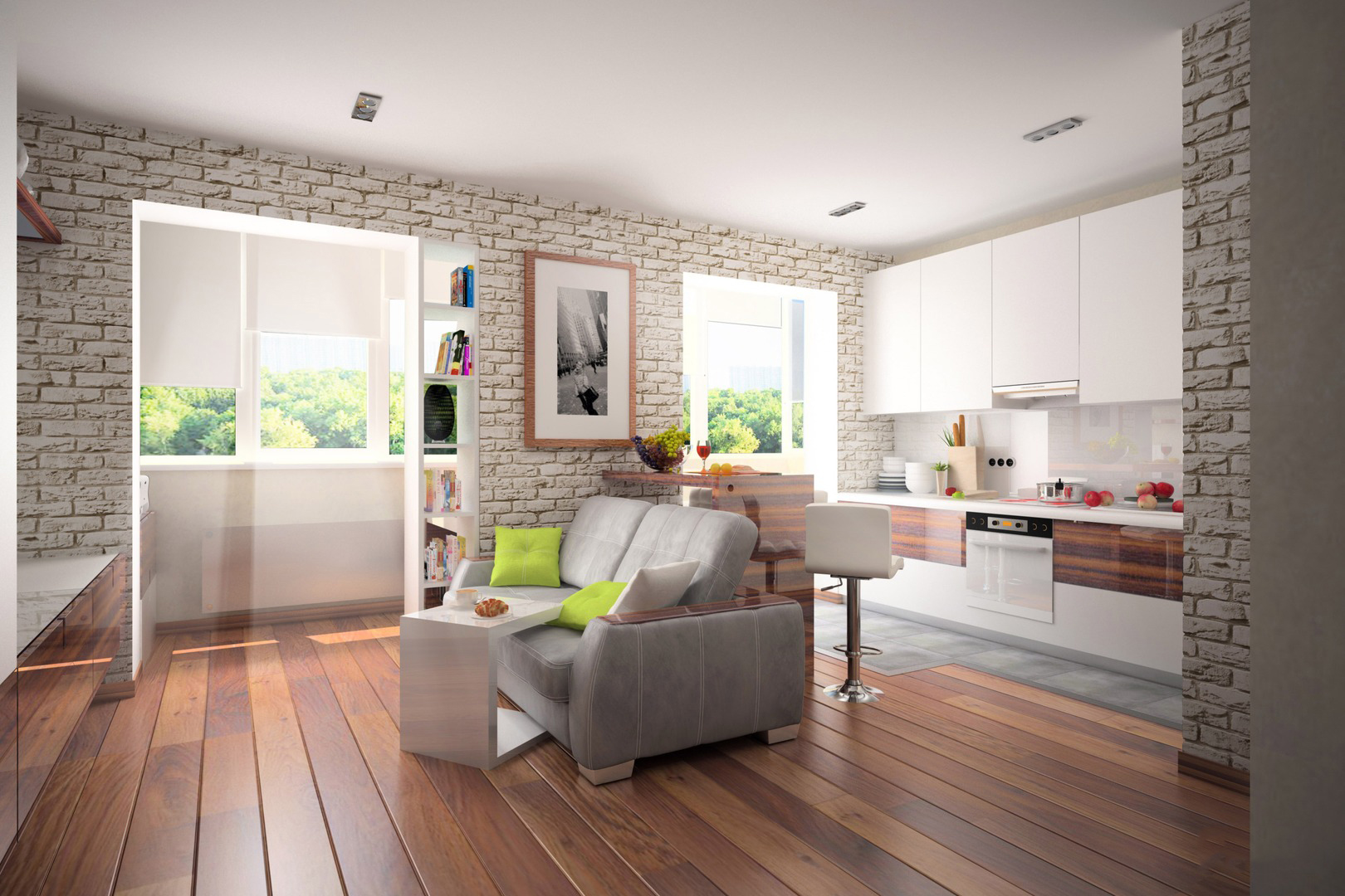 studio de 28 m² avec deux fenêtres