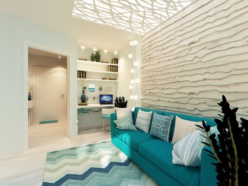 Studio de 28 m² dans les tons bleus