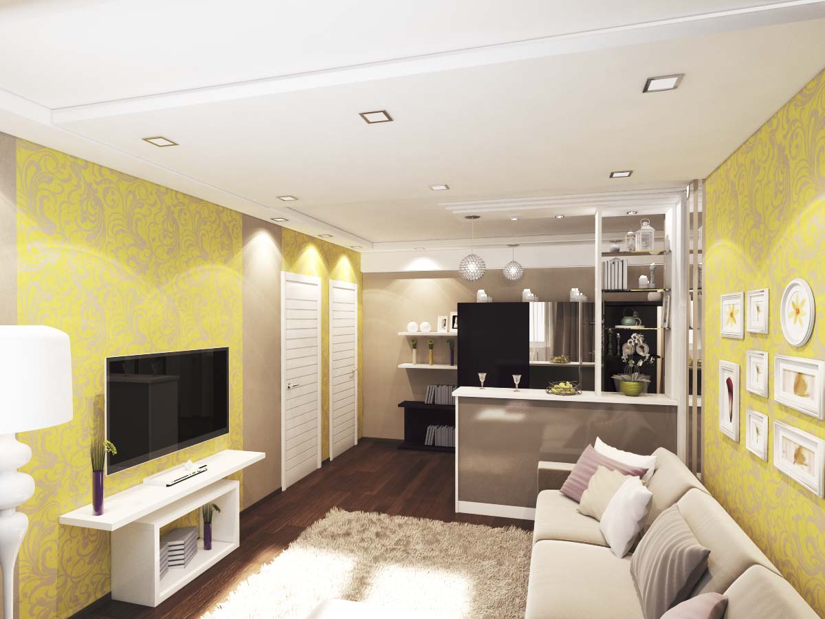 design appartement de deux chambres avec papier peint