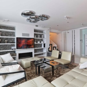 Chrome fixtures on white ceiling