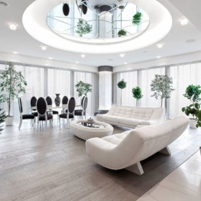 Spacious living room with dining area