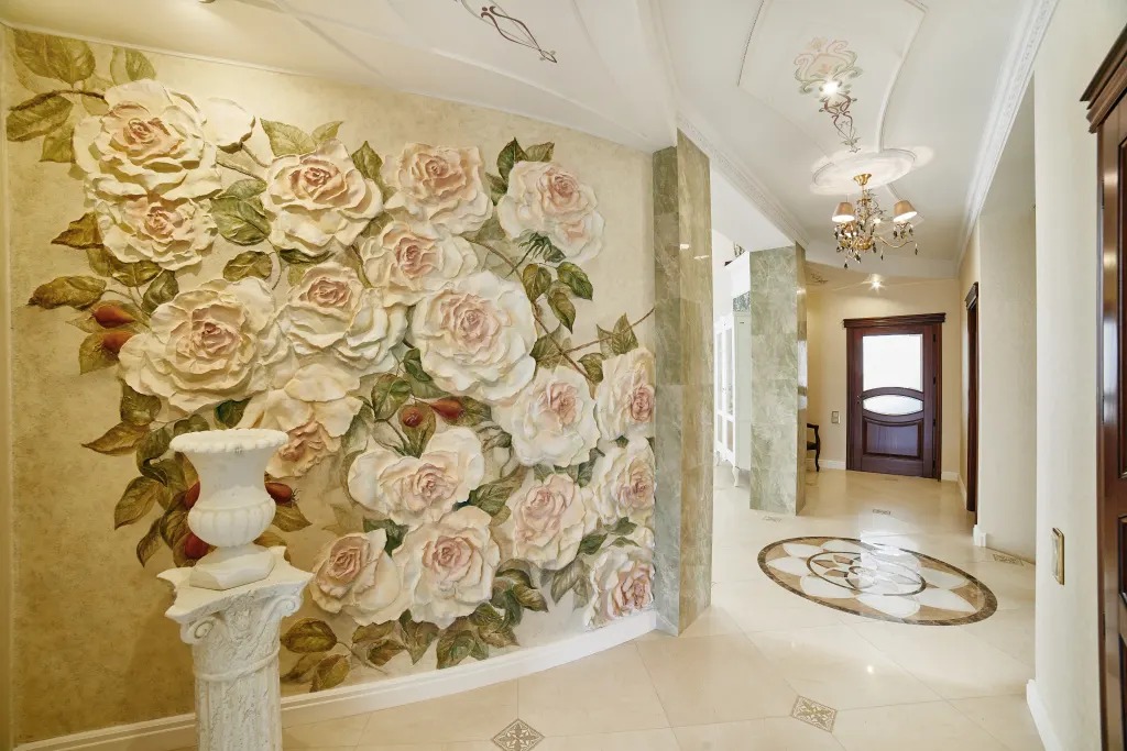 stucco molding in the interior flowers