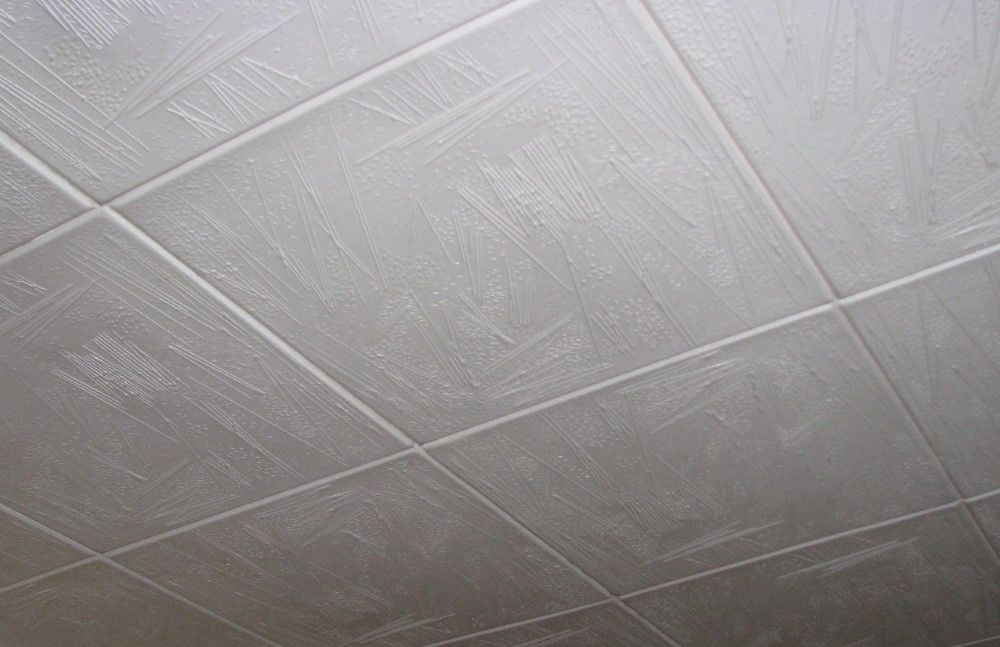 Gạch xốp trên trần của một phòng tắm nhỏ