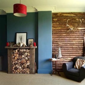 chifres na parede no canto da sala de estar