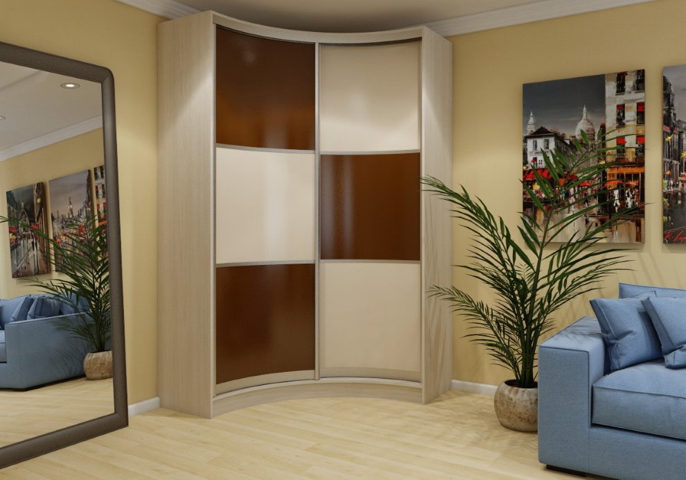 Радиус гардероб в ъгъла на хола