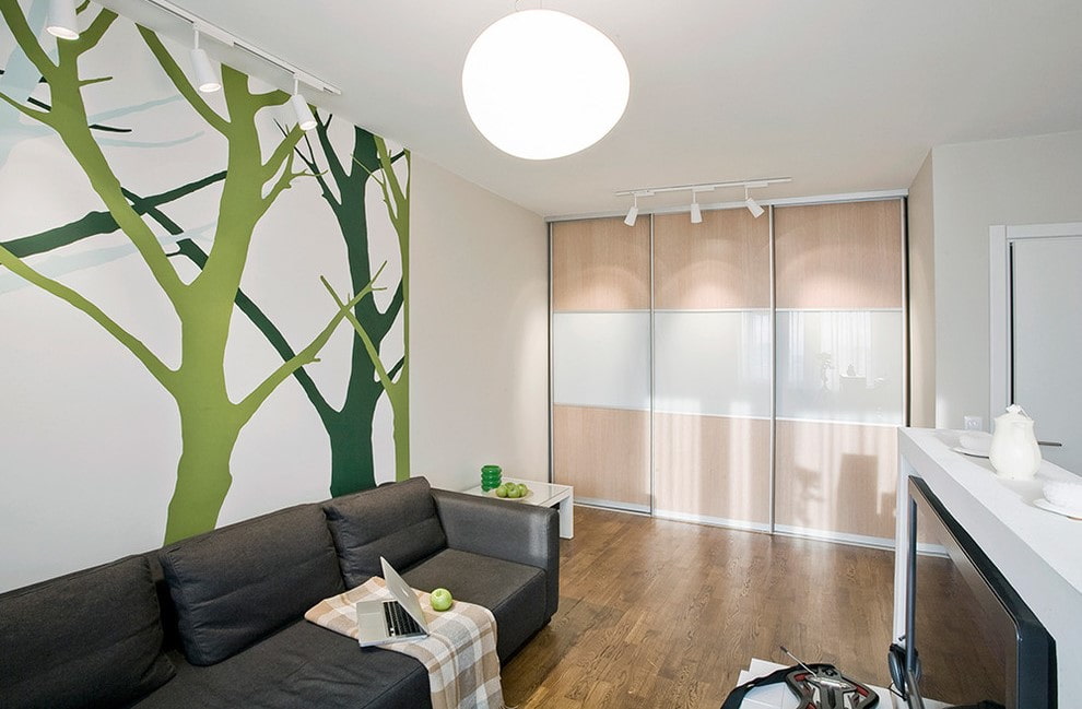 Гардероб по тясната стена на хола