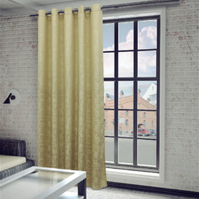 ผ้าม่านบน grommets ในตัวเลือกภาพห้องนั่งเล่น