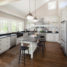 table en pierre artificielle dans la conception de photo de cuisine